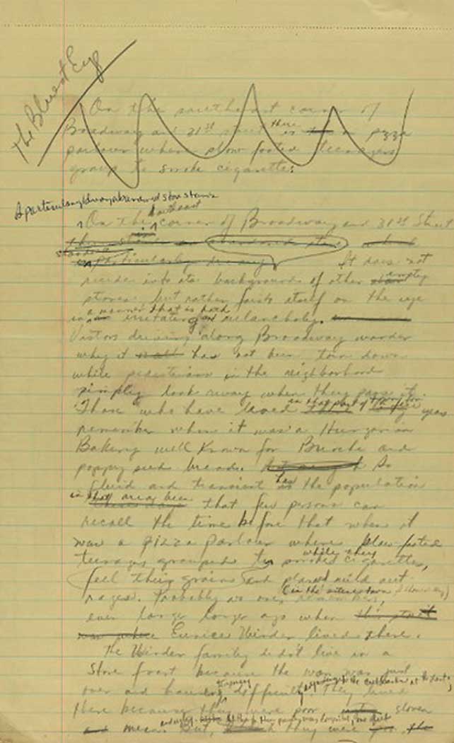 Handwritten manuscript page of The Bluest Eye