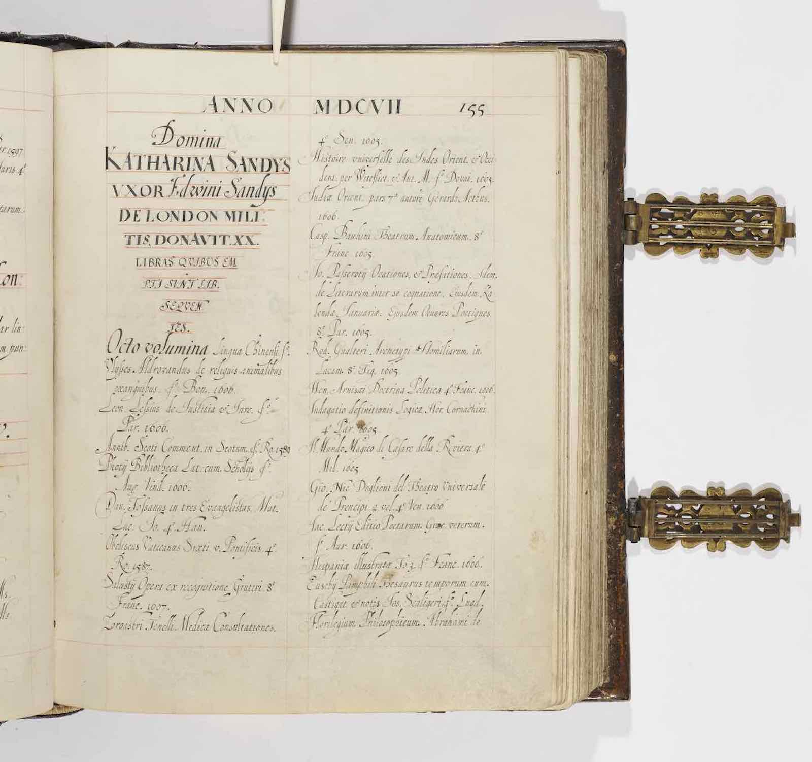 Page from the Bodleian's Register of Donors, early 1600s