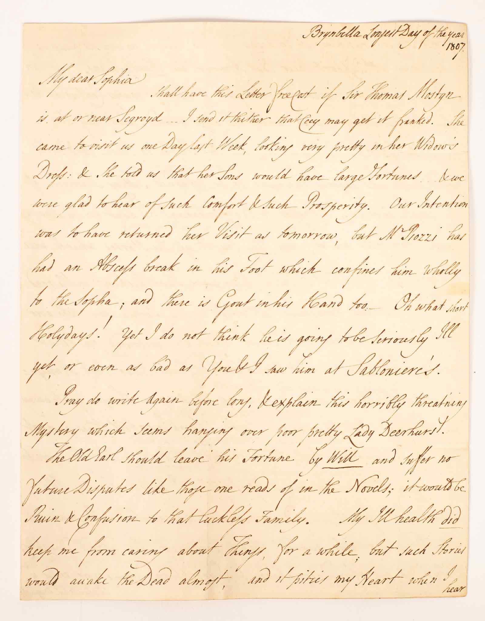 Letter between Sophia and Hester