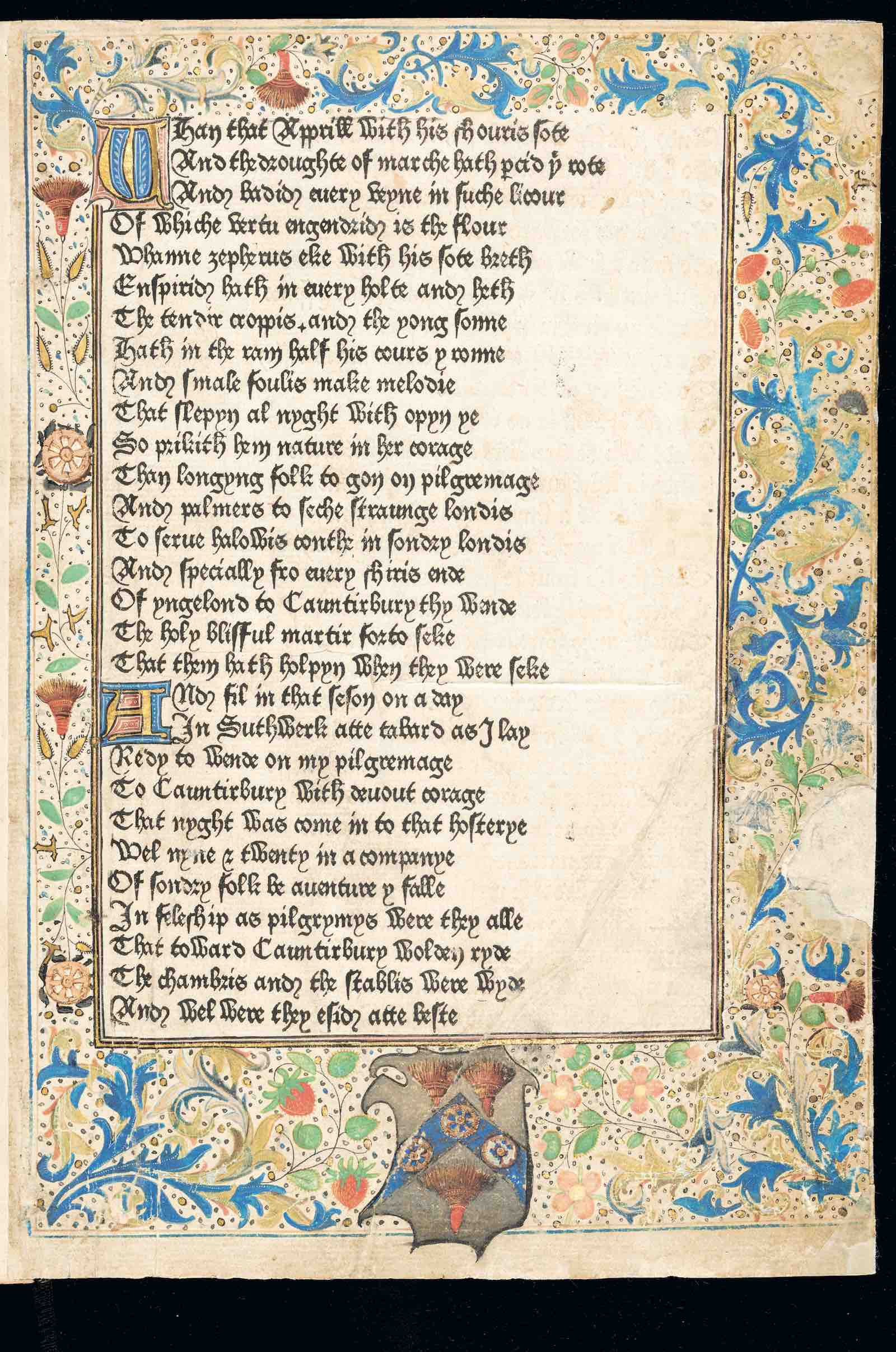 The opening of the General Prologue to The Canterbury Tales, from Caxton’s iconic first edition