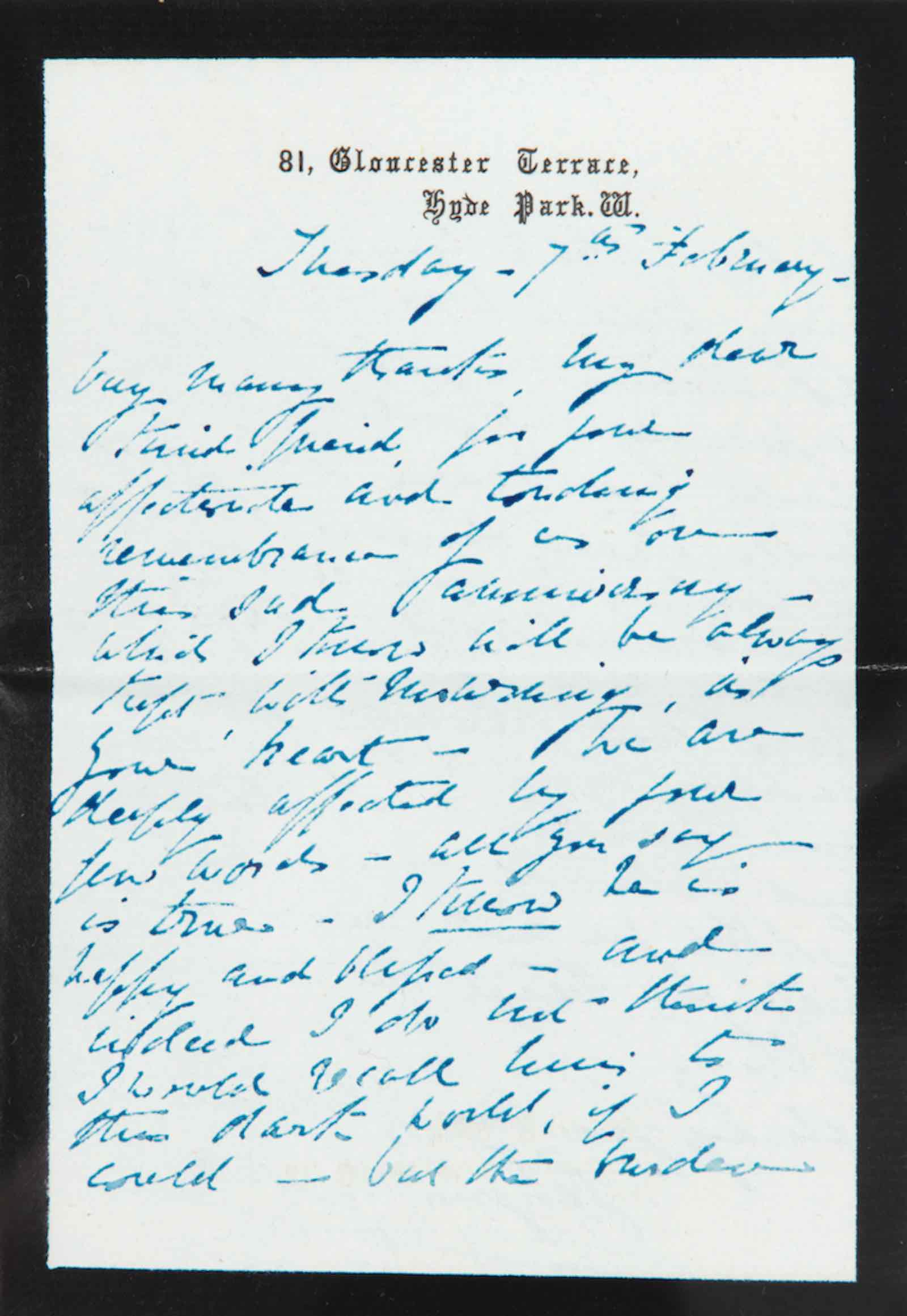 Letter written by Georgina to Charles Kent on February 7, 1871, the first birthday after Dickens’s death