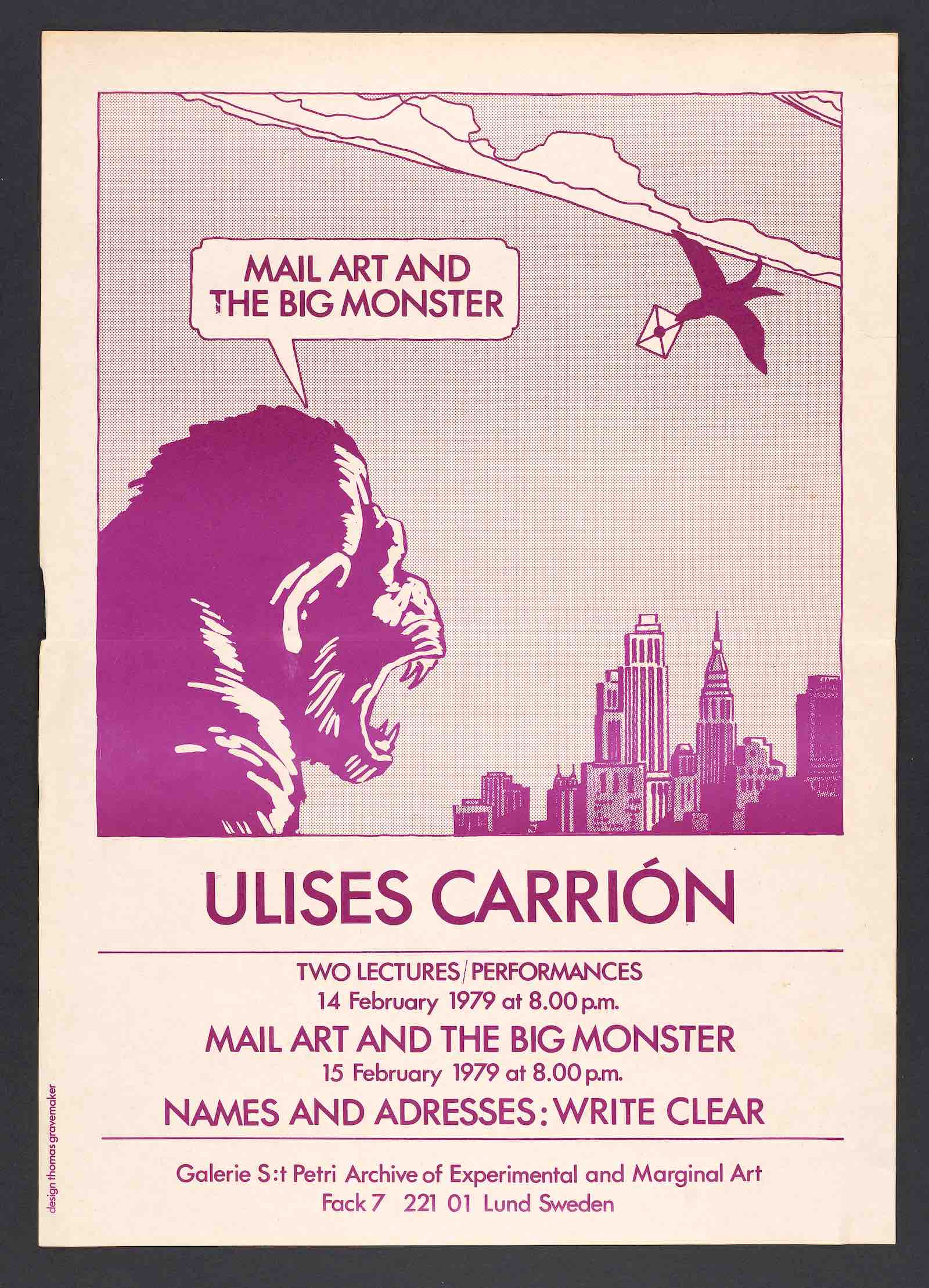 Ulises Carrión, Mail Art and the Big Monster, 1979, Poster