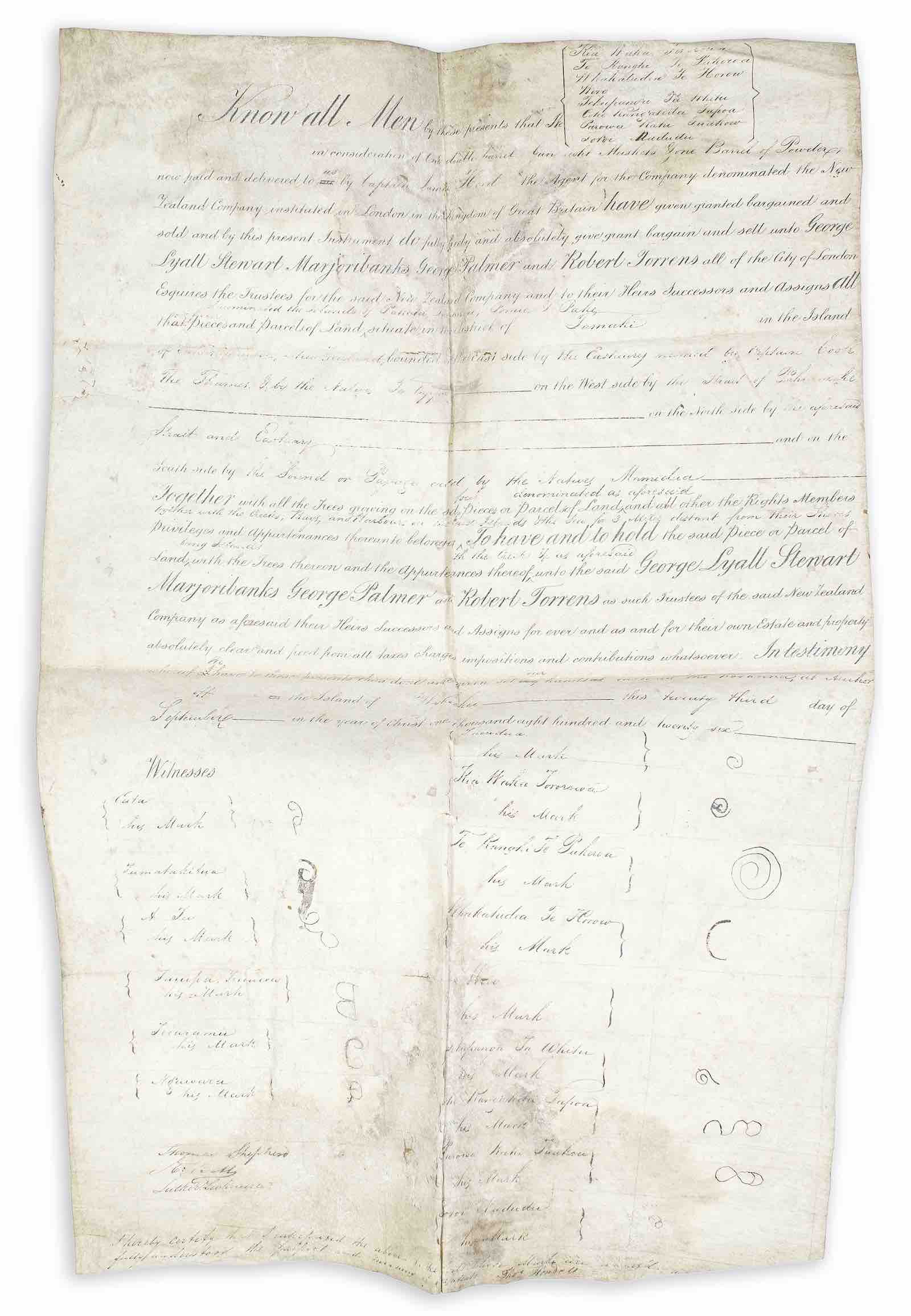 Māori Land Transaction, signed by Māori chiefs. Estimate: £30,000-50,000
