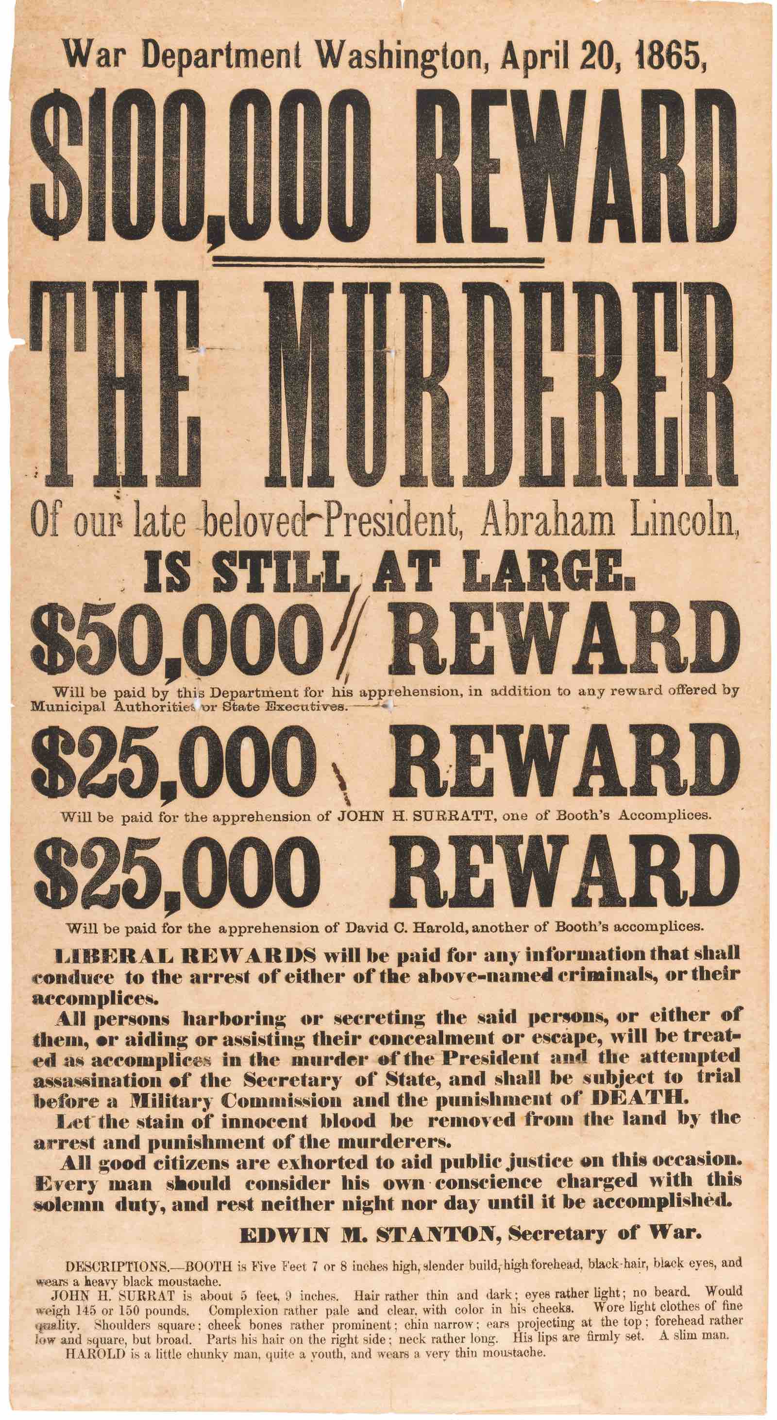 The Abraham Lincoln: John Wilkes Booth Assassination Broadside