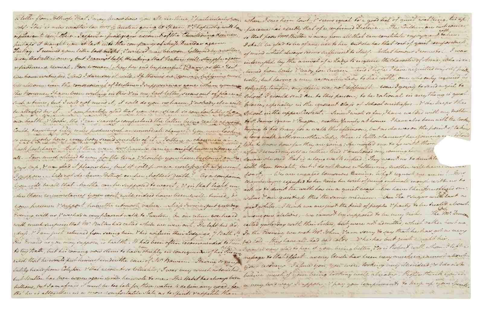 Part of Jane Austen's letter to Cassandra