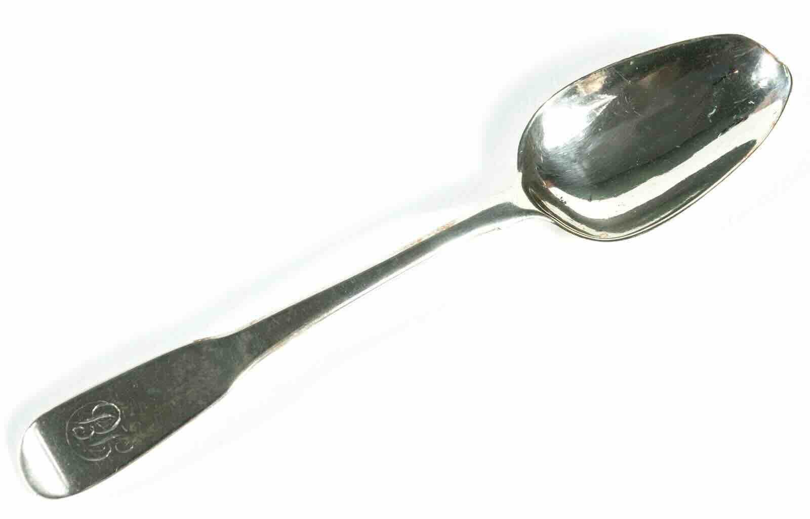 Silver teaspoon belonging to John and Elizabeth Dickens, about 1795-1804. Part of a set of cutlery that was apparently regularly pawned and bought back by Elizabeth to pay off the family’s debts. Engraved with initials of John and Elizabeth Dickens.