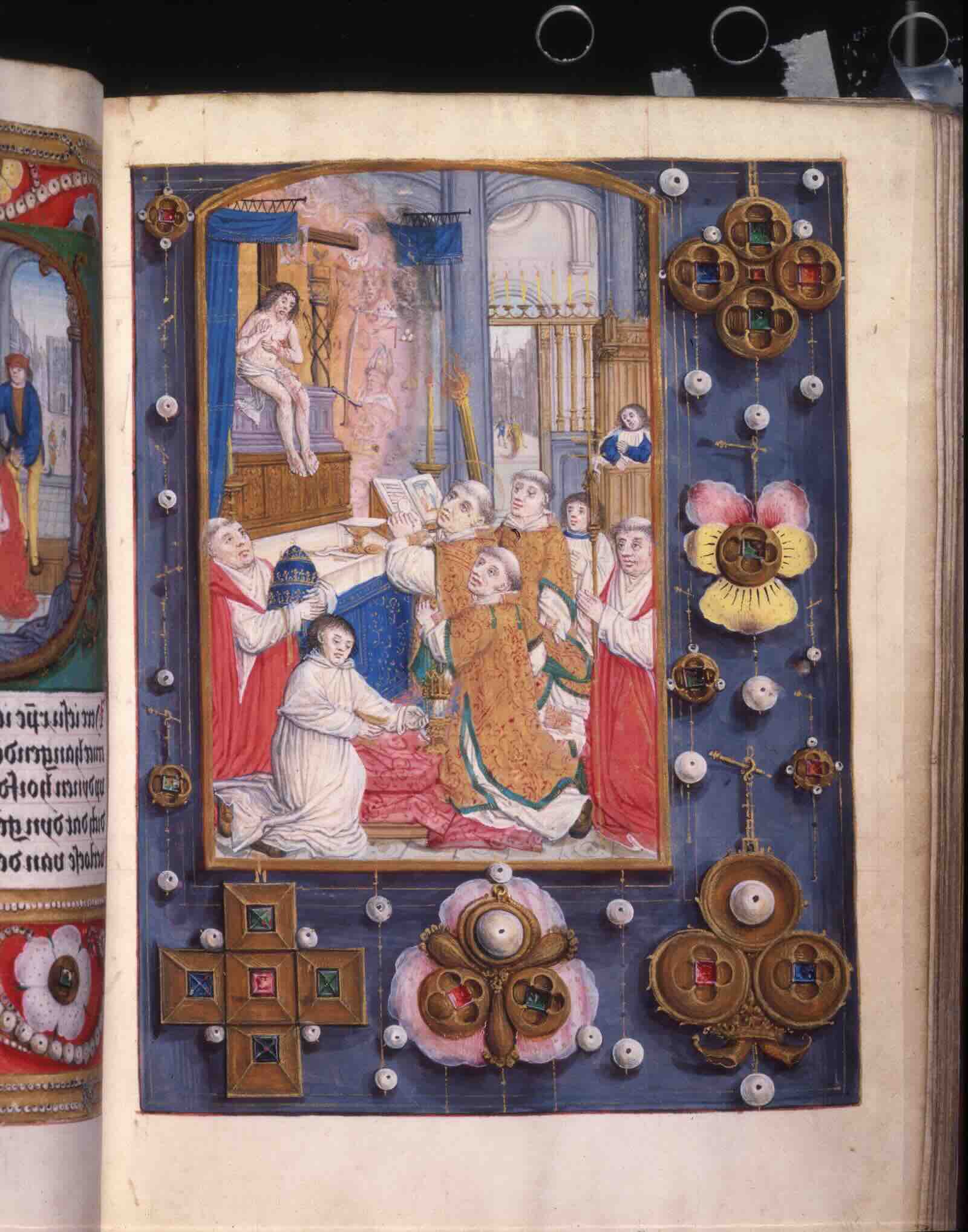 Mass of Saint Gregory, The Aussem Hours, Germany (Cologne), early 16th century. Ink, paint, and gold on parchment.