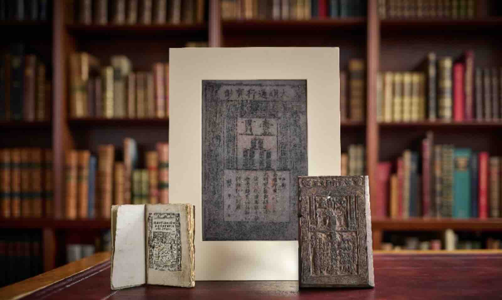 The Marco Polo edition, printing block, and bank note