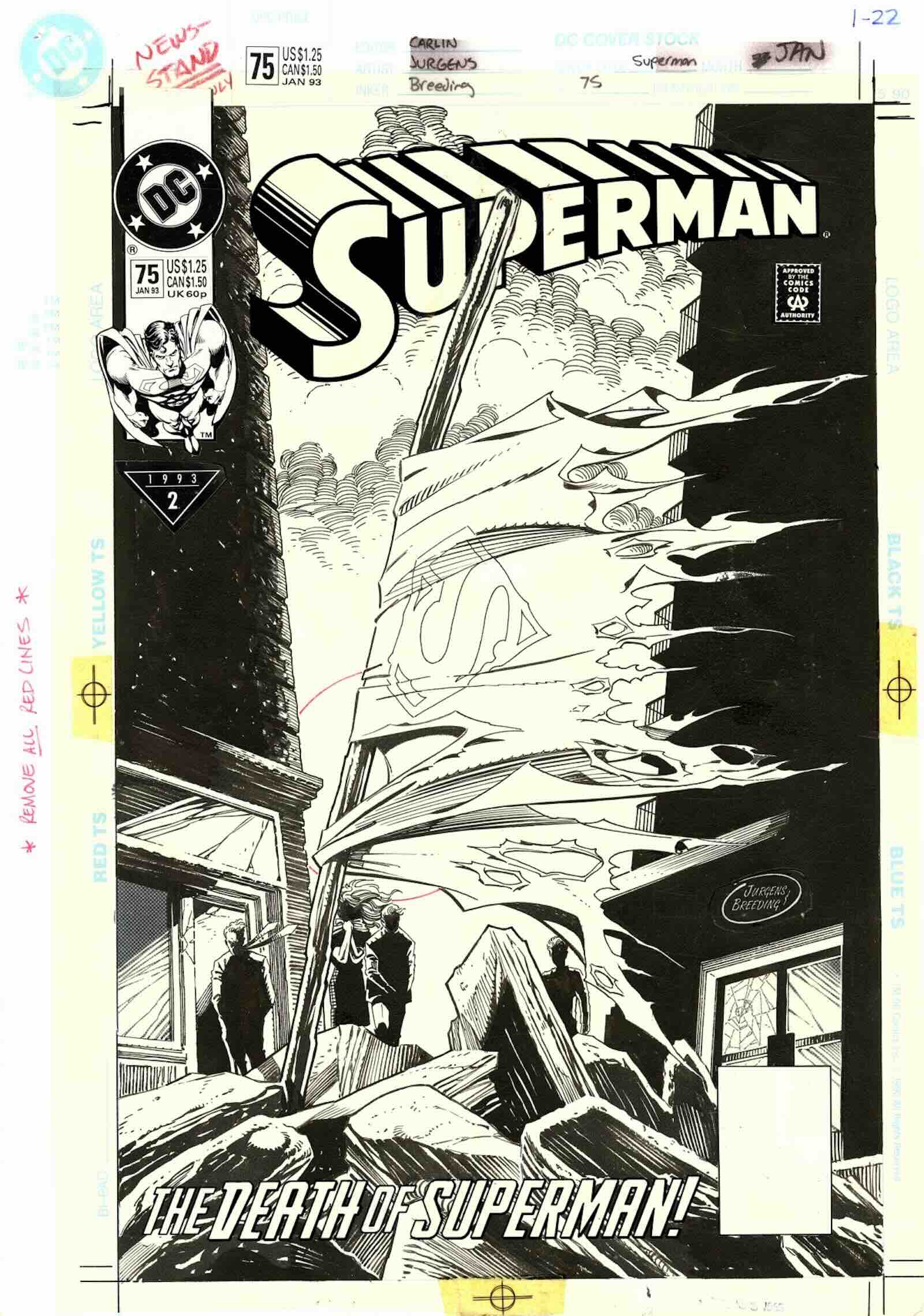 The original cover art for Superman #75