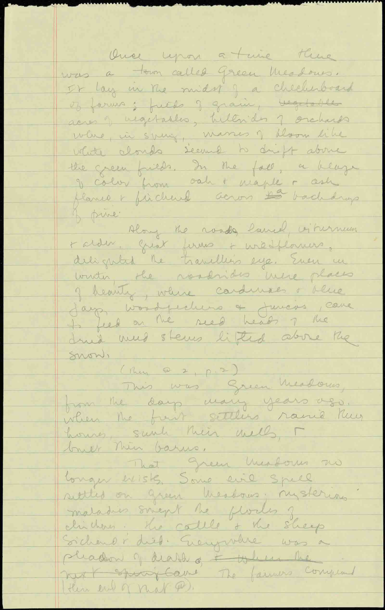 Rachel Carson's handwritten draft of the first chapter of Silent Spring