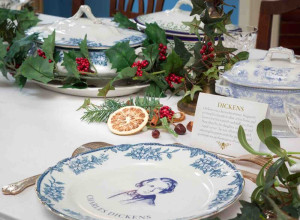 The festive dining room table at the Charles Dickens Museum