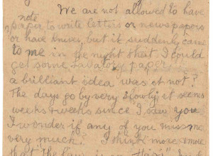 letter written on prison-issue toilet paper by suffragette Anne Seymour Pearson