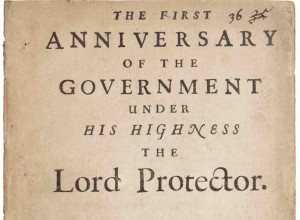 Andrew Marvell's first edition The first anniversary of the government under His Highness the Lord Protector pamphlet (London, Thomas Newcomb, 1655)
