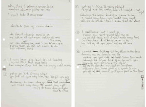 Two pages of handwritten working lyrics to Genesis's 'That's All'