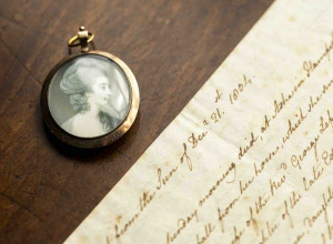 The Anne Lefroy miniature with her obituary copied out from The Sun newspaper by Jane Austen.