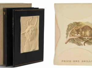 Pictured left, a limited edition of The Black Cat by Edgar Allan Poe (estimate: $1,000-$1,500), and right, a first edition, first issue of The Wonderland Postage-Stamp Case inscribed by Lewis Carroll, estimated at $2,000-$3,000.