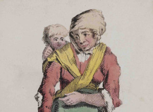 'Beggar' from Costume of the lower orders of the metropolis, c.1822, hand-coloured engravings by Thomas Lord Busby. 