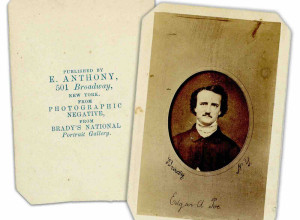 Edgar Allan Poe carte de visite after Mathew Brady, as published by Edward Anthony in New York, c. early 1860s, known as the “Ultima Thule” portrait (estimate: $10,000-$15,000)