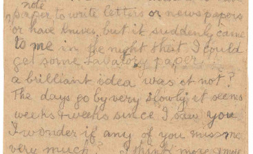 letter written on prison-issue toilet paper by suffragette Anne Seymour Pearson