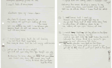Two pages of handwritten working lyrics to Genesis's 'That's All'