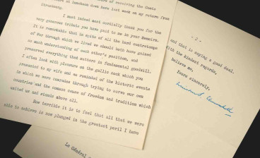 The 1950 letter signed by Winston Churchill to Charles de Gaulle
