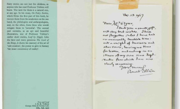 The handwritten note by Tolkien to fan Eileen Elgar