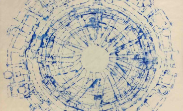 Arlene Shechet, Dharmajika Near and Far, 1997, stencilled pigmented linen pulp on translucent abaca base sheet. Collaborator: Paul Wong