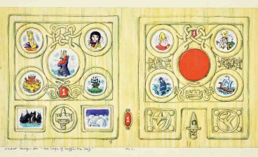 Peter Firmin, original Noggin the Nog artwork in colour for the cover of The Saga of Noggin the Nog - book 1, monogrammed with title to lower margin 