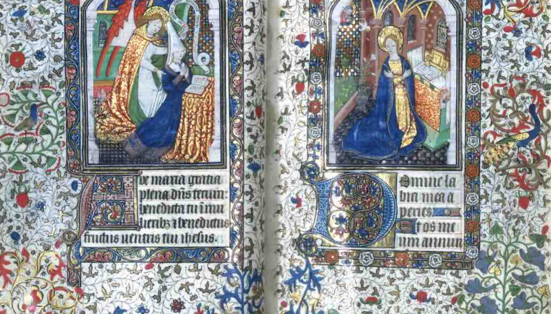 The Annunciation Featuring the Book’s Female Patron, Book of Hours, Belgium (Hainaut), ca. 1450‒1460. Ink, paint, and gold on parchment.