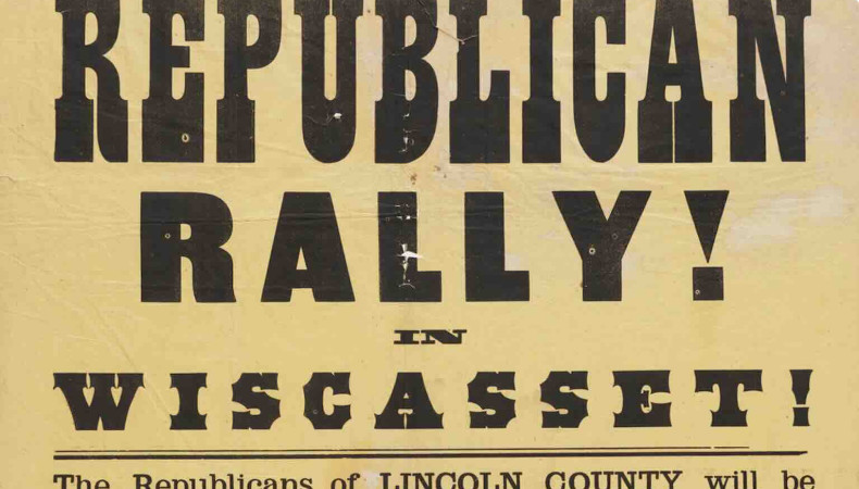 Lot 97, circa 1872 thin, canary-yellow broadside advertising a Maine Republican Party rally publicising Frederick Douglass and former Maine governor Israel Washburne as guest speakers, estimate: $10,000-$20,000