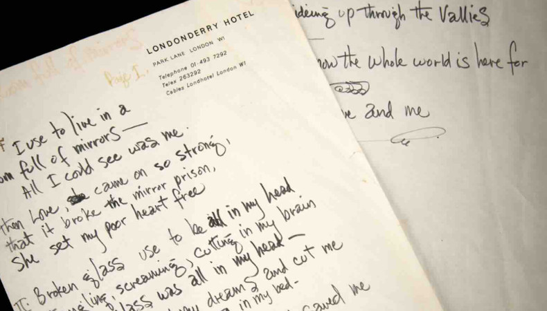 Jimi Hendrix handwritten working lyrics for Room Full of Mirrors