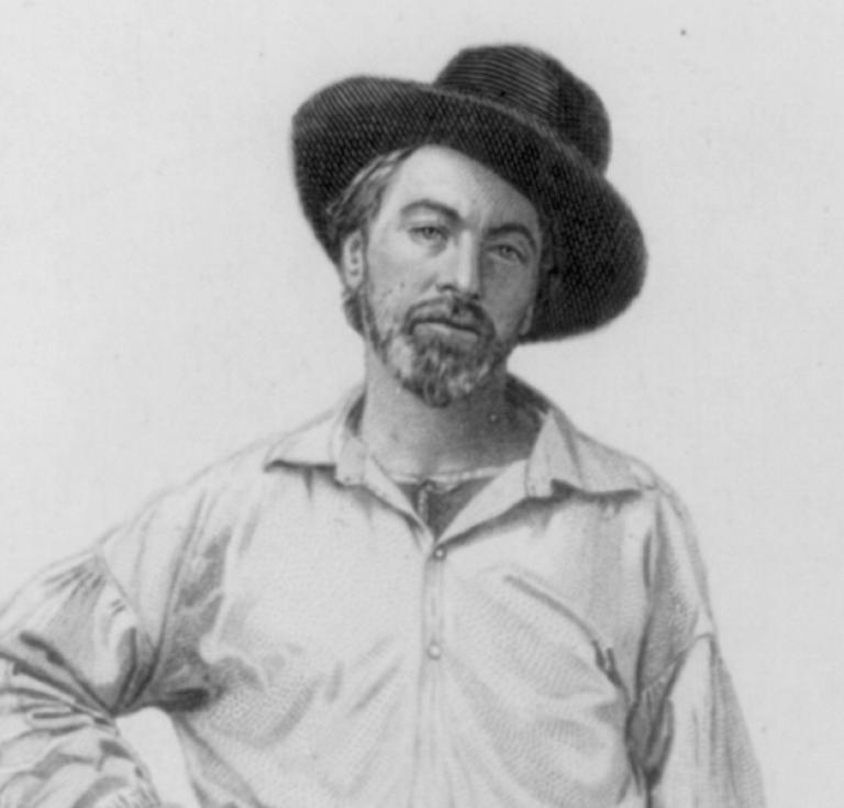 Walt Whitman in his younger years, as shown in this 1854 engraving by Samuel Hollyer used in the 1855 first edition of "Leaves of Grass."
