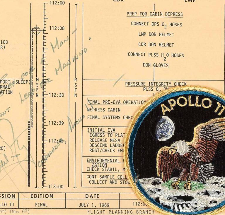 Apollo 11 crew patch and flight plan