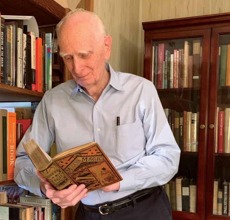 Magician and book collector Leo Behnke in his Las Vegas library.