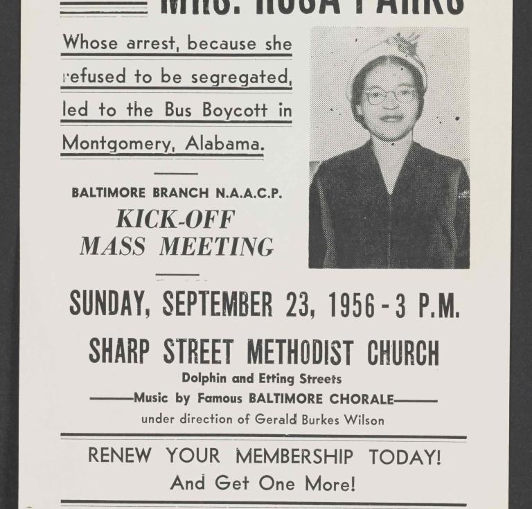 A flyer from 1956 is part of the Rosa Parks Papers.