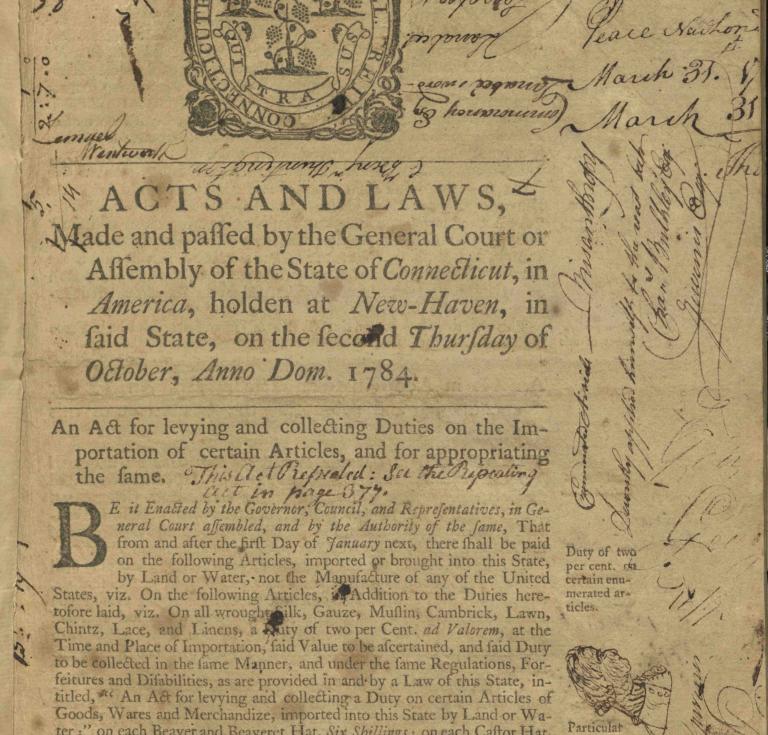 The 1784 Acts of the Connecticut Assembly