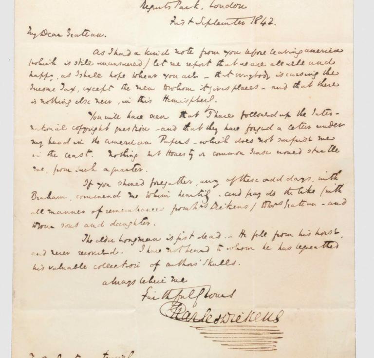 Dickens letter to British Consul 1842
