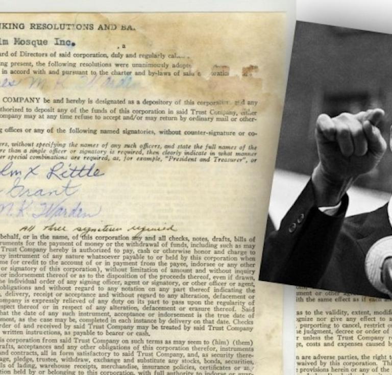 Banking document signed three times by Malcolm X 