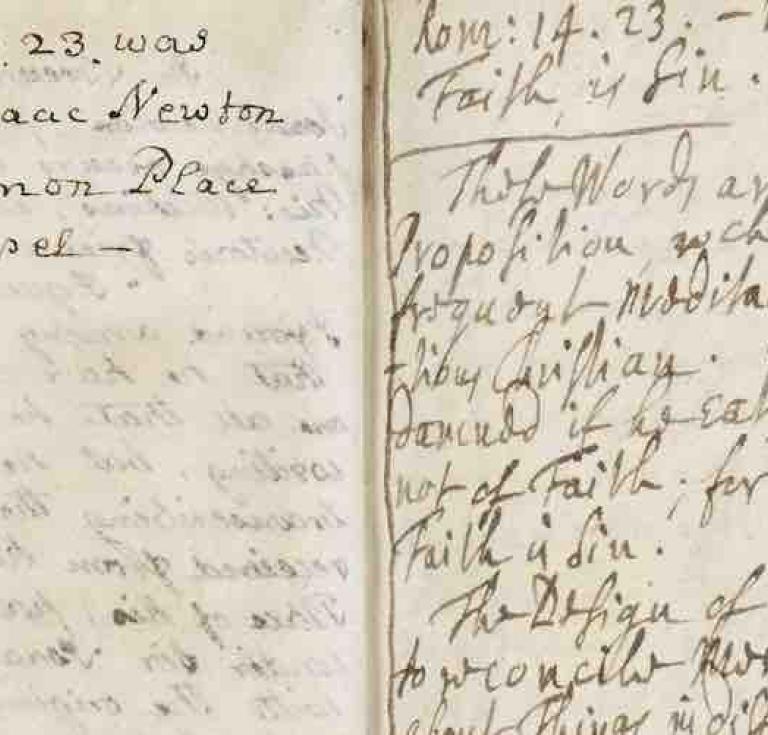 Notebook of John Wickins with transcripts of letters and sermons from Isaac Newton