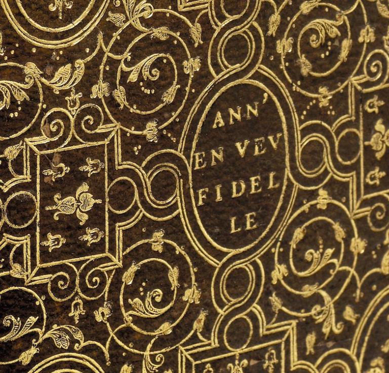 Detail from Fanfare binding on the Hours of Anne de Neufville