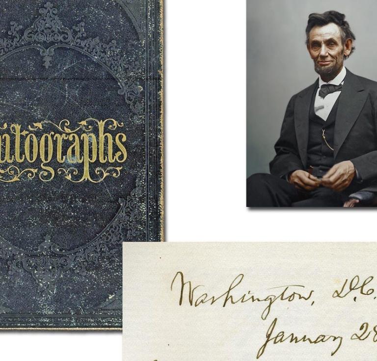 Victorian autograph album containing the signature of Abraham Lincoln