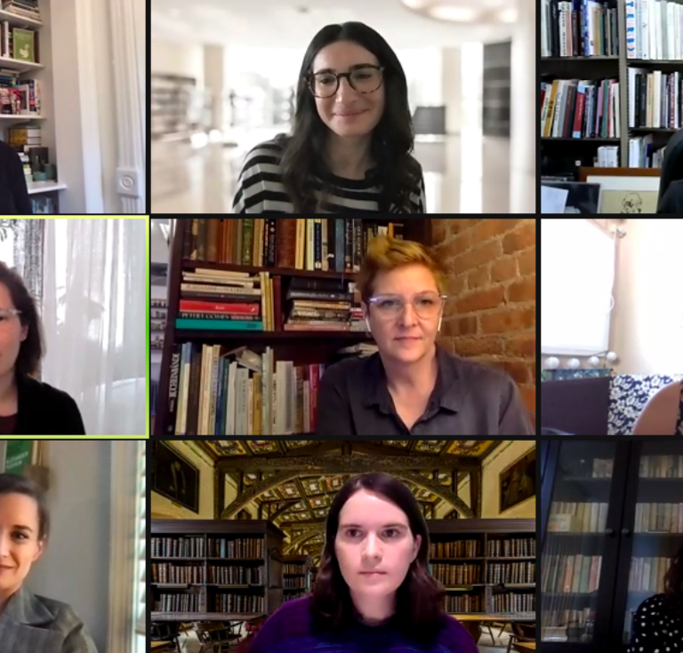 Screenshot of Roundtable for Young Collectors panelists