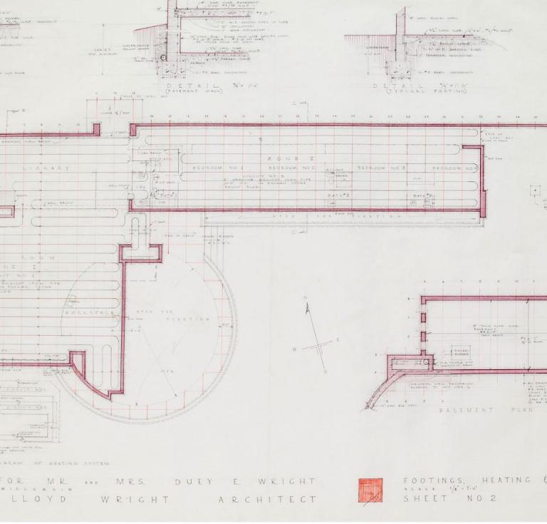 Architectural plans for Frank Lloyd Wright’s last Usonian house in Wausau, Wisconsin