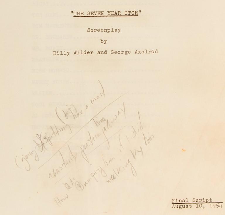 Monroe’s heavily hand-annotated shooting script for The Seven Year Itch 