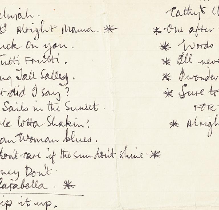 Paul McCartney handwritten set list 1960