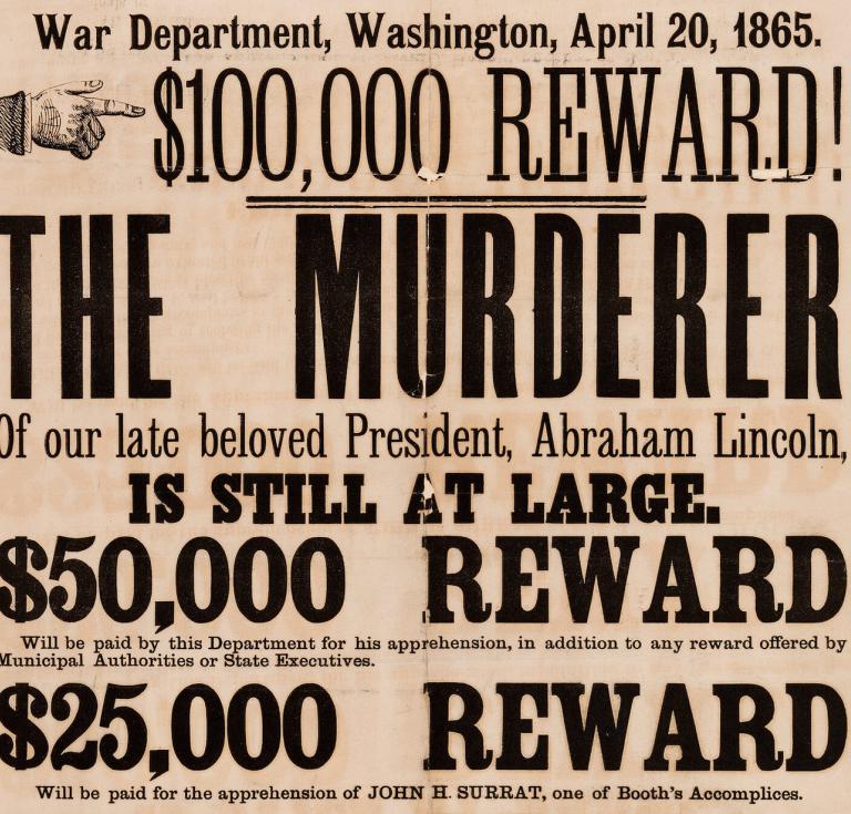 1865 Wanted Poster Lincoln Assassin