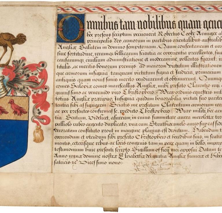 1586 vellum patent of arms