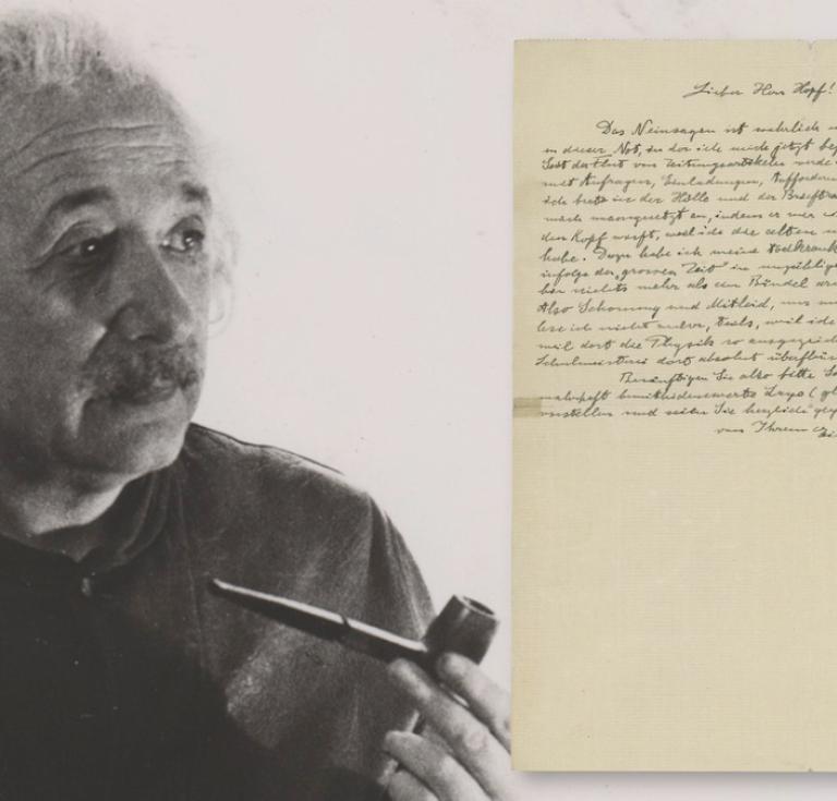 Einstein portrait and letter 