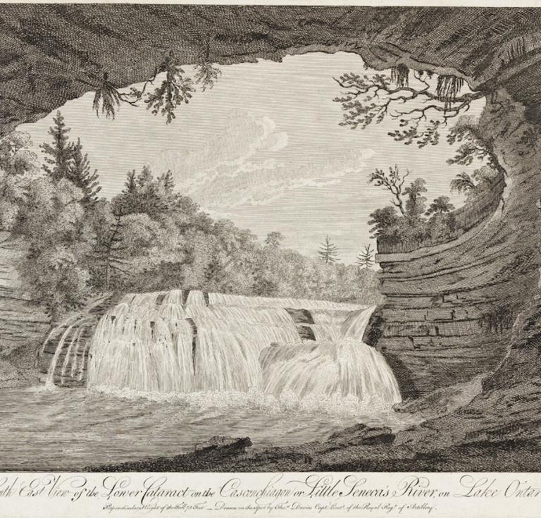 1768 engraving of American waterfall
