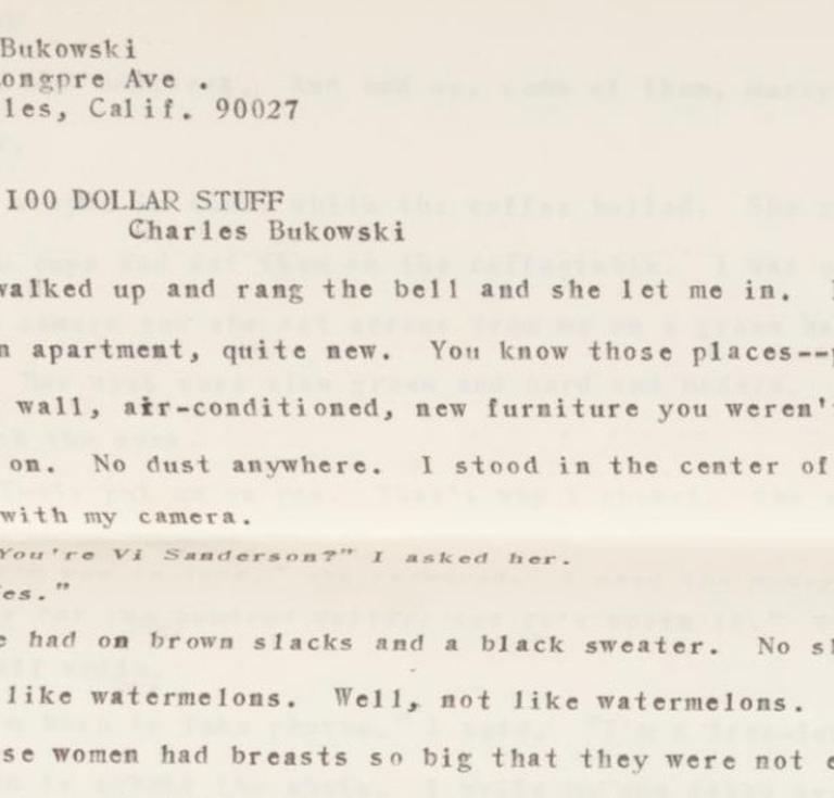 Unpublished Bukowski story typescript